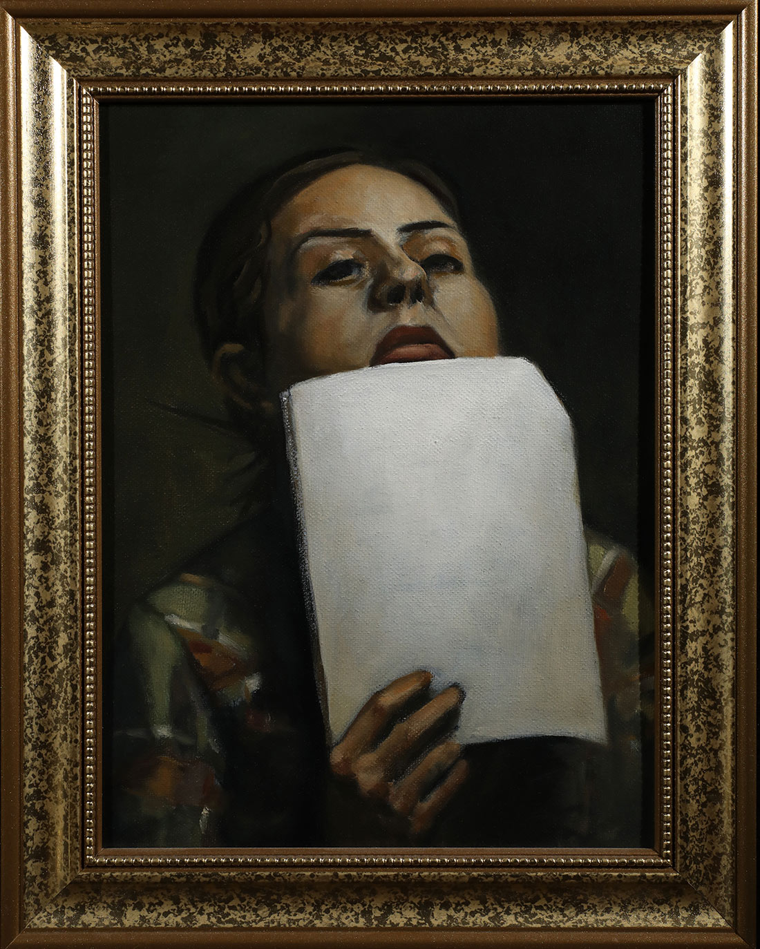 Ovsanna holding her script to her mouth.