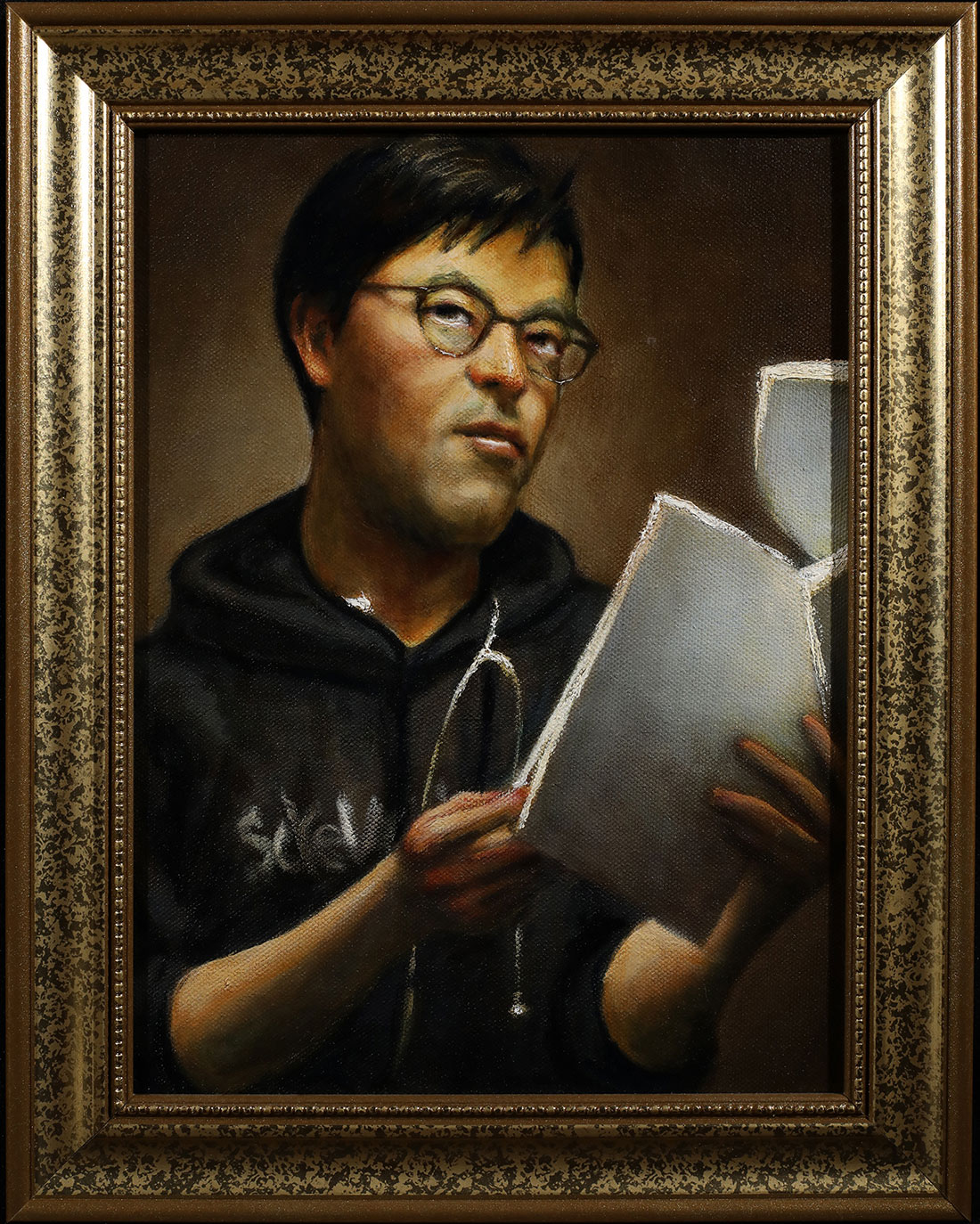 Minjae consulting his script.